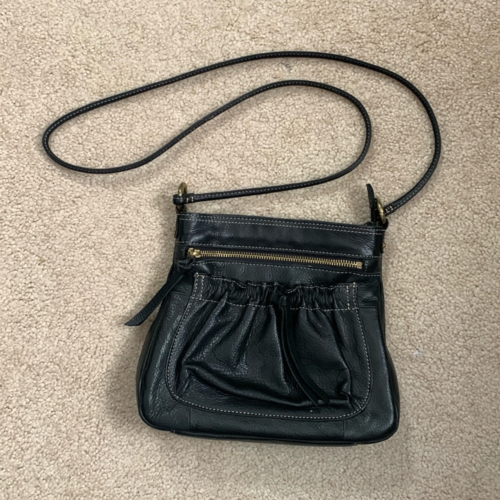 Vintage Fossil black Leather Crossbody Bag